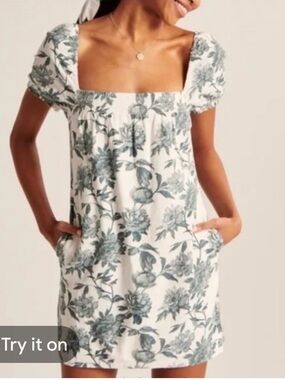 Abercrombie & Fitch White Mini Dress with Green Floral Print